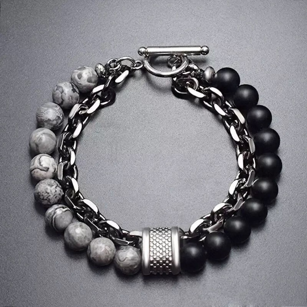 Men’s Gunmetal Beaded Bracelet - Picture 2 of 2